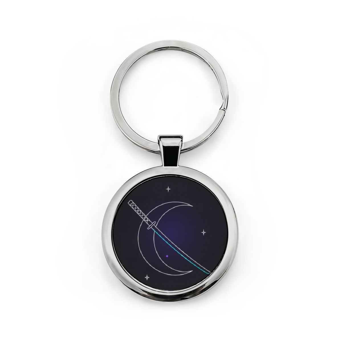 Crescent Blade Steel Keychain on the garment